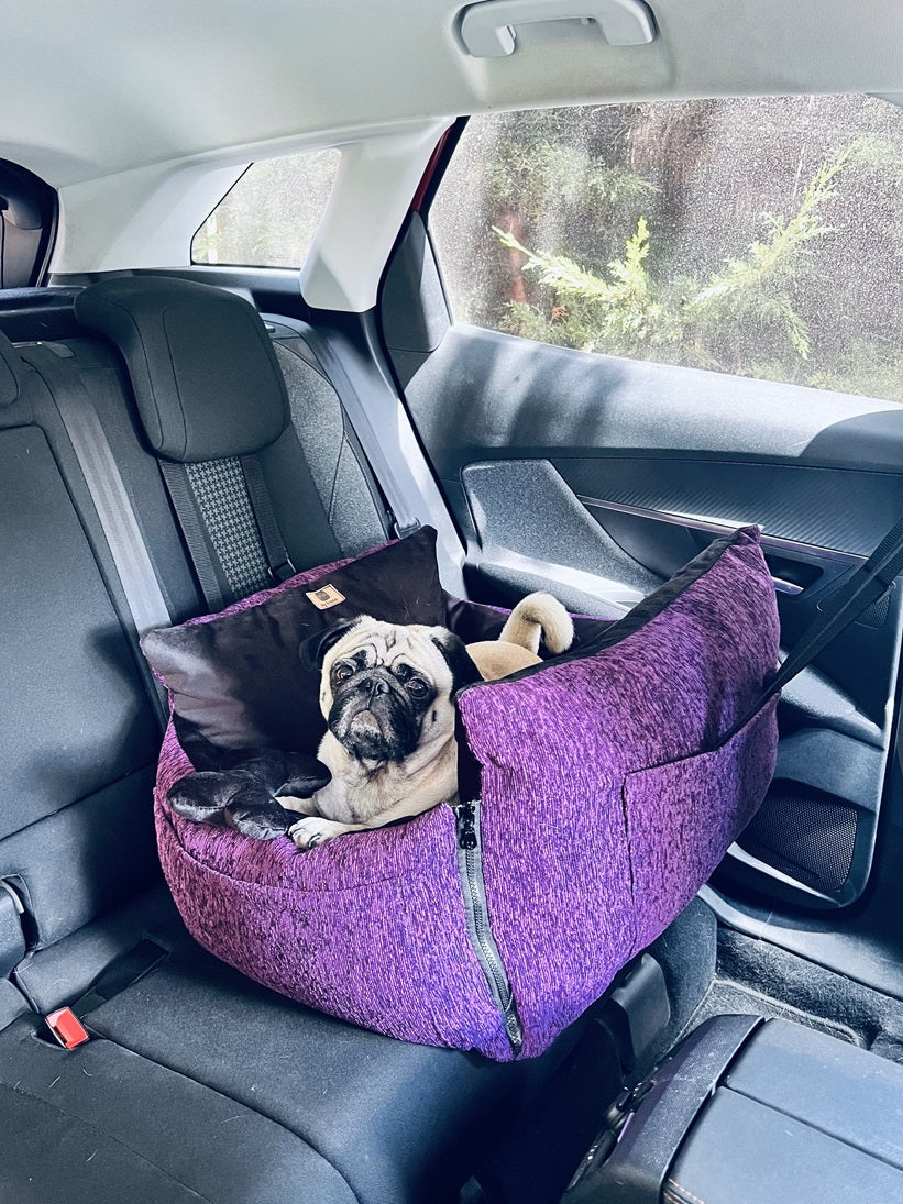 Bolso Transportador 2 en 1 para mascotas Modelo Morado/negro con cierres frontales