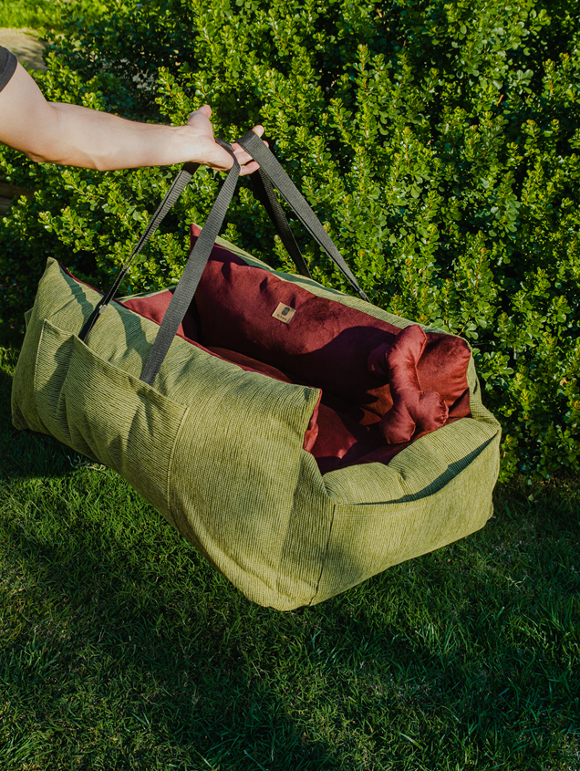 Bolso Transportador 2 en 1 para mascotas Modelo Verde Olivo/Burdeo
