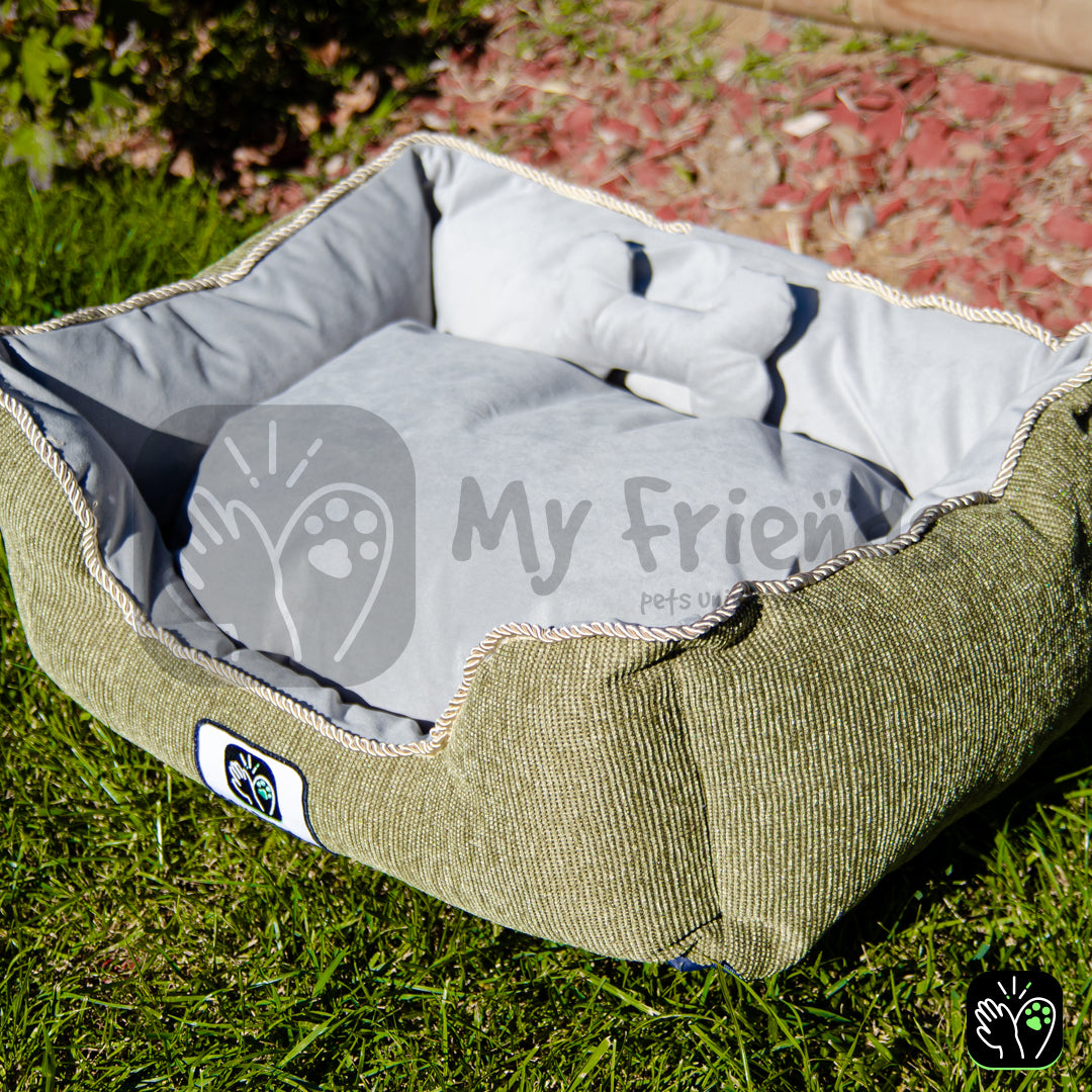 Cama de mascota diseño "Verde olivo/gris"