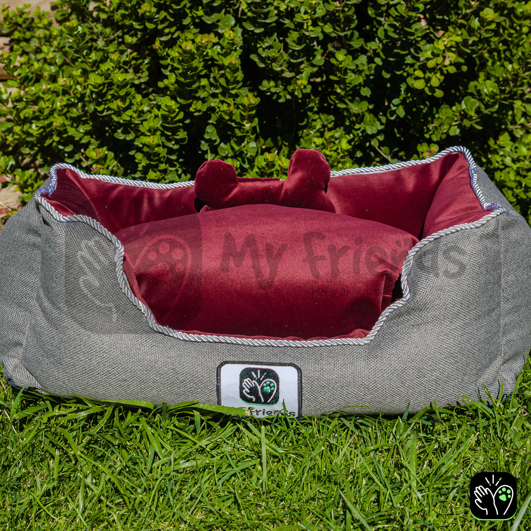 Cama de mascota diseño "Gris/burdeo"