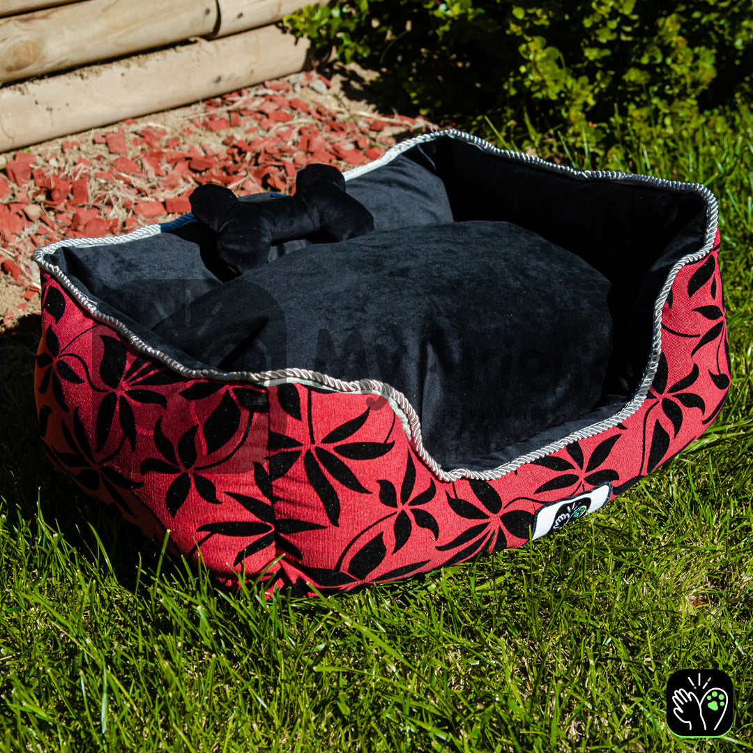 Cama de mascota diseño "Flores negro/negro"