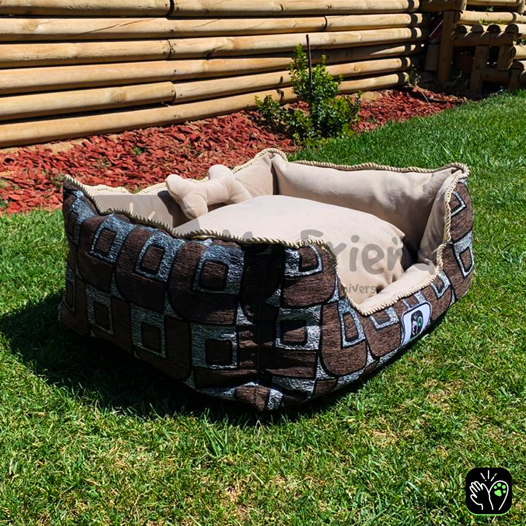 Cama de mascota diseño "Café cuadros/beige"