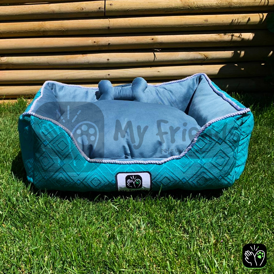 Cama de mascota diseño "Turquesa cuadros/azul"