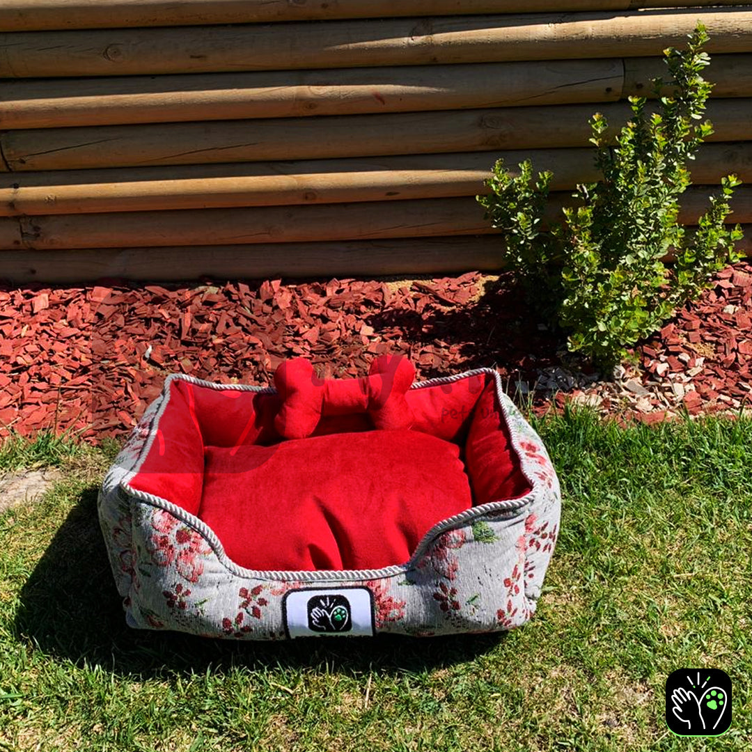 Cama de mascota diseño "Flores rosas/rojas"