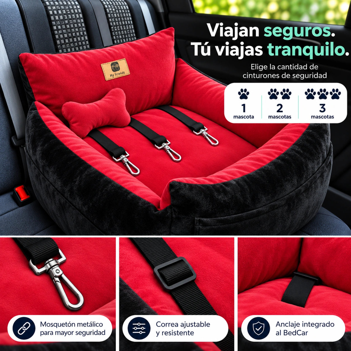 Bolso Transportador 2 en 1 para mascotas Modelo Negro/Rojo