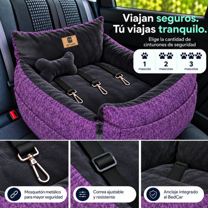 Bolso Transportador 2 en 1 para mascotas Modelo Morado/negro con cierres frontales