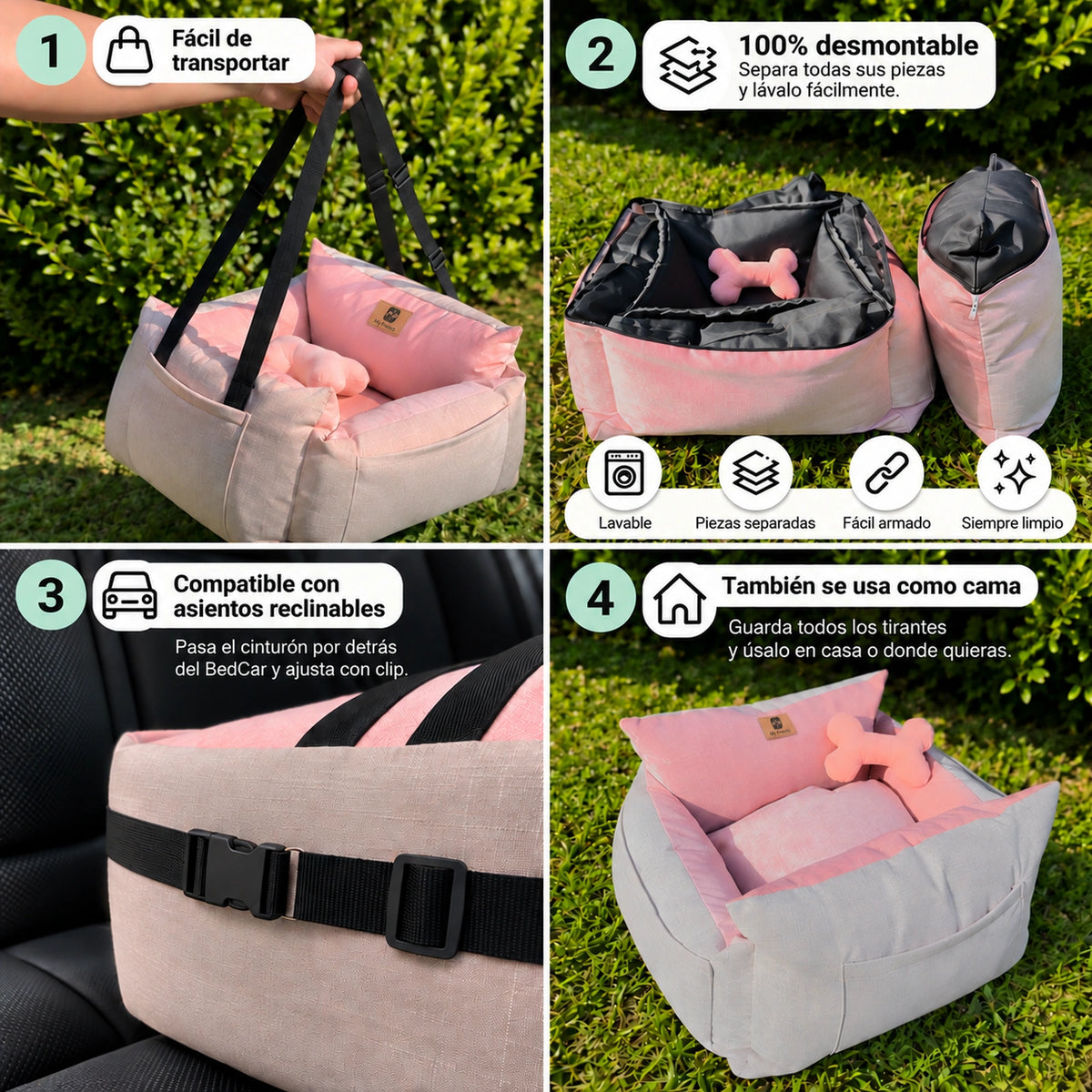 Bolso Transportador 2 en 1 para mascotas Modelo Beige/Rosado
