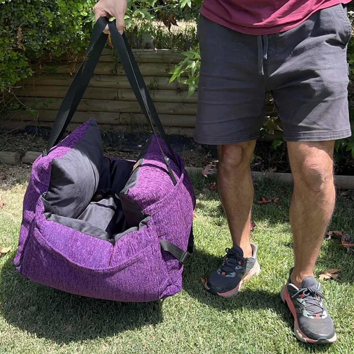Bolso Transportador 2 en 1 para mascotas Modelo Morado/negro con cierres frontales
