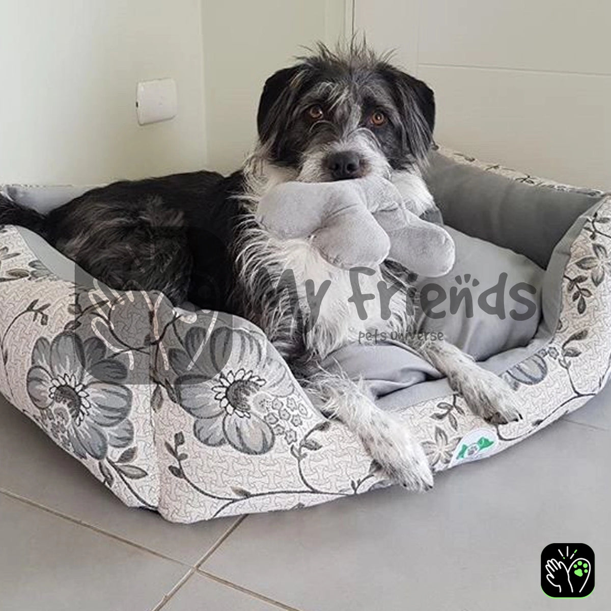 Cama de mascota diseño "Flores gris"