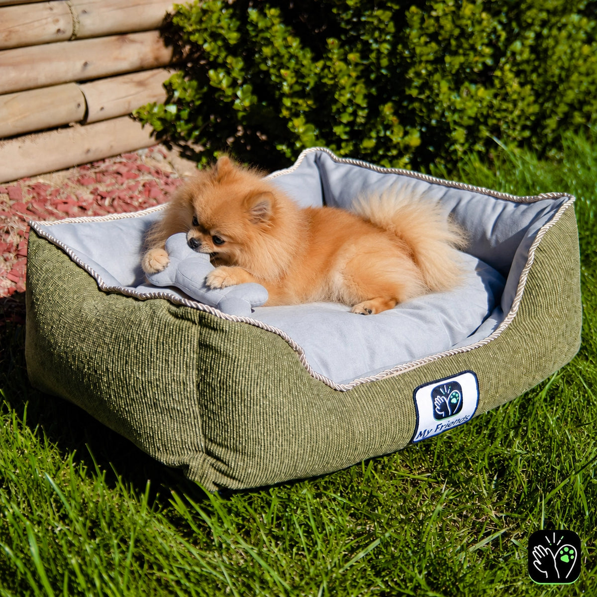 Cama de mascota diseño "Verde olivo/gris"
