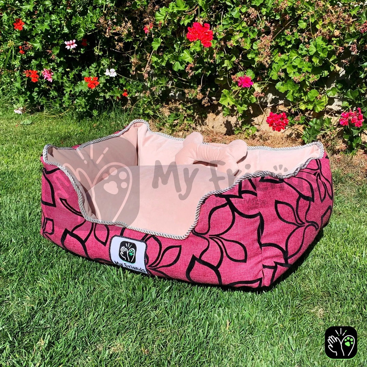Cama de mascota diseño "Flores negro/rosada"