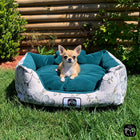 Cama de mascota diseño "Flores verde/verde"