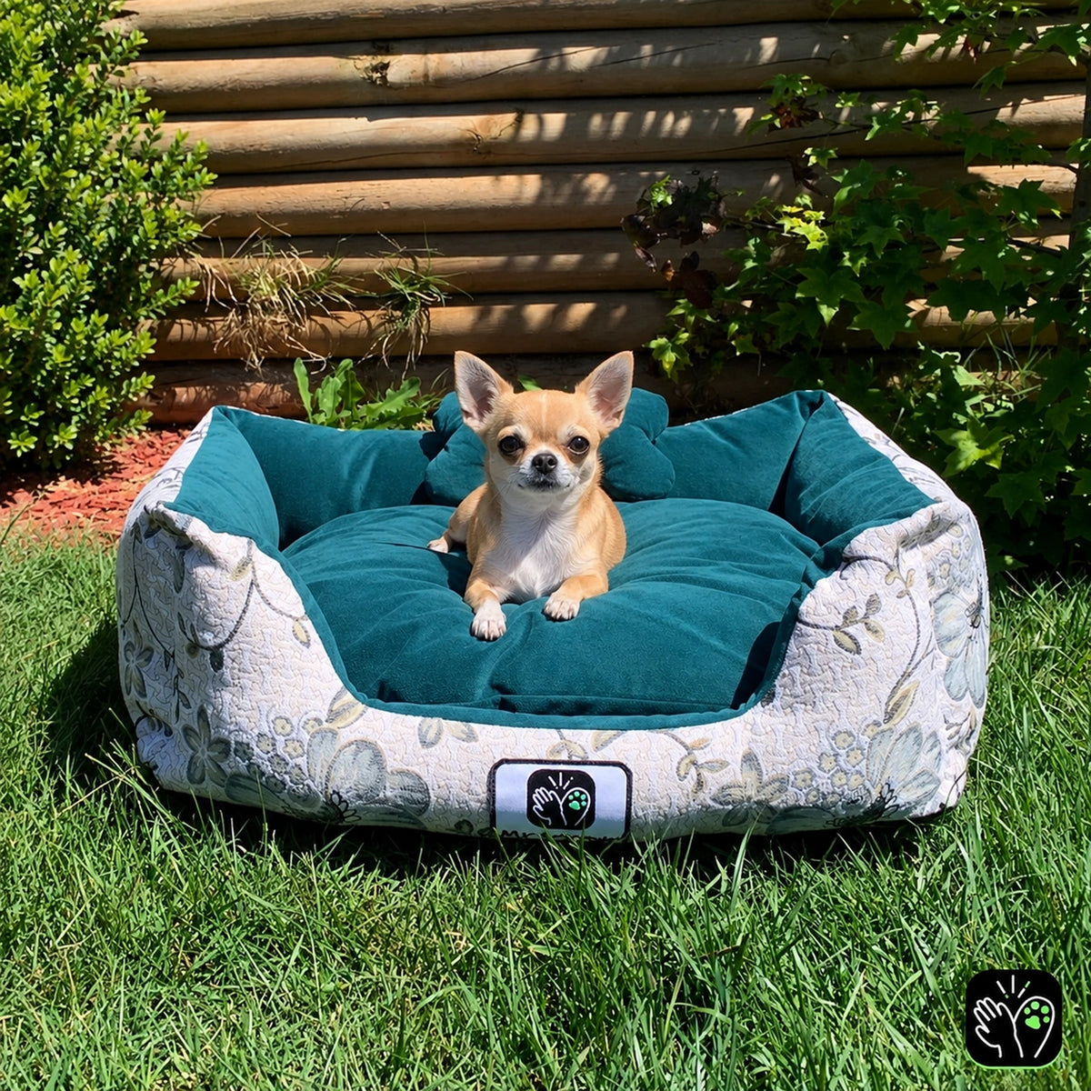Cama de mascota diseño "Flores verde/verde"