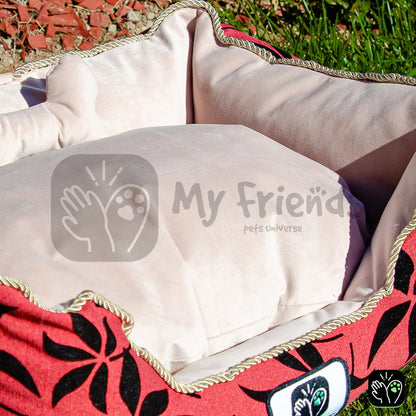 Cama de mascota diseño "Flores negra/rosado"