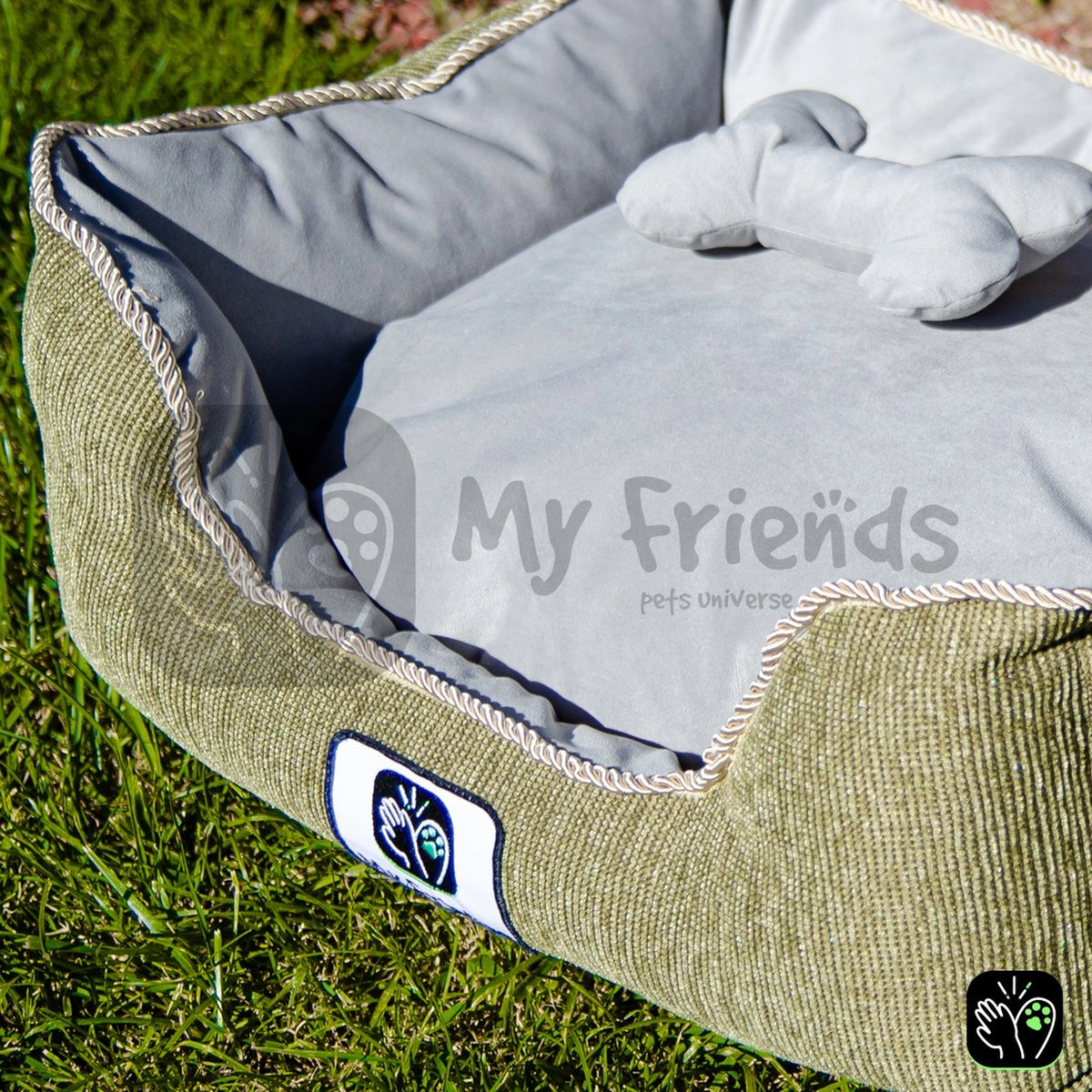Cama de mascota diseño "Verde olivo/gris"