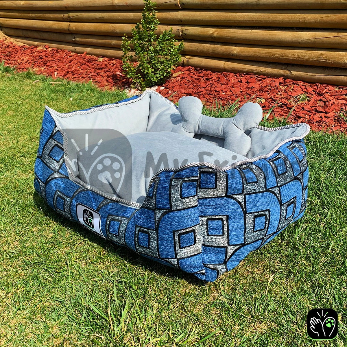 Cama de mascota diseño "Azul círculos/gris"