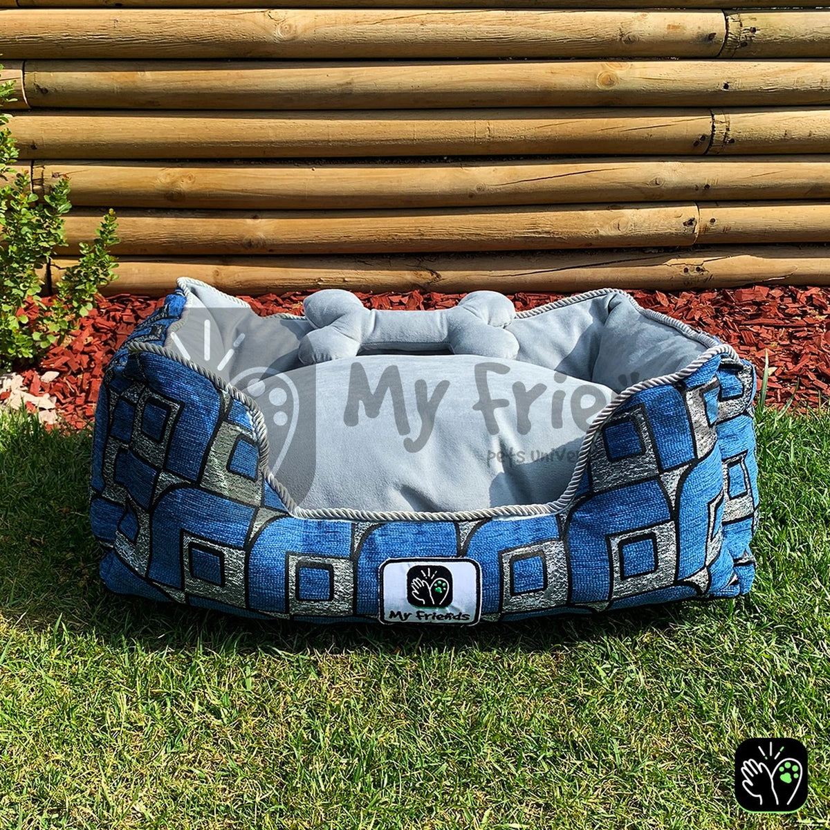 Cama de mascota diseño "Azul círculos/gris"
