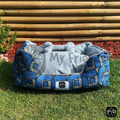 Cama de mascota diseño "Azul círculos/gris"