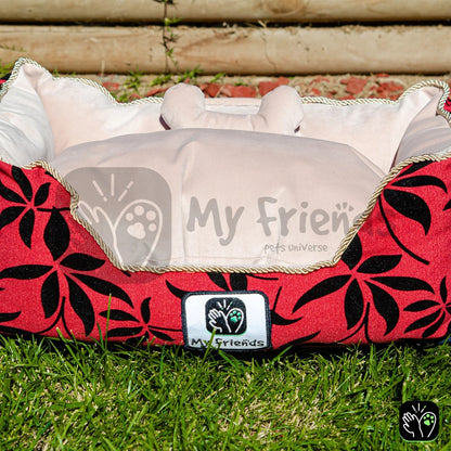 Cama de mascota diseño "Flores negra/rosado"