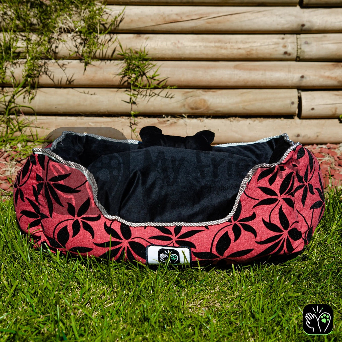 Cama de mascota diseño "Flores negro/negro"