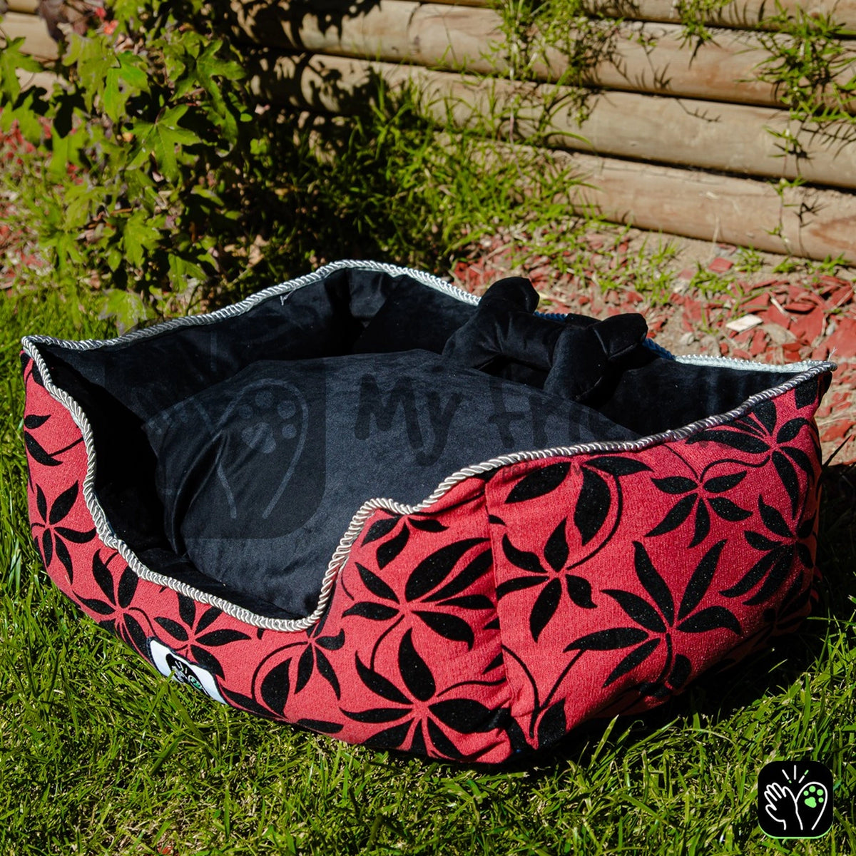 Cama de mascota diseño "Flores negro/negro"