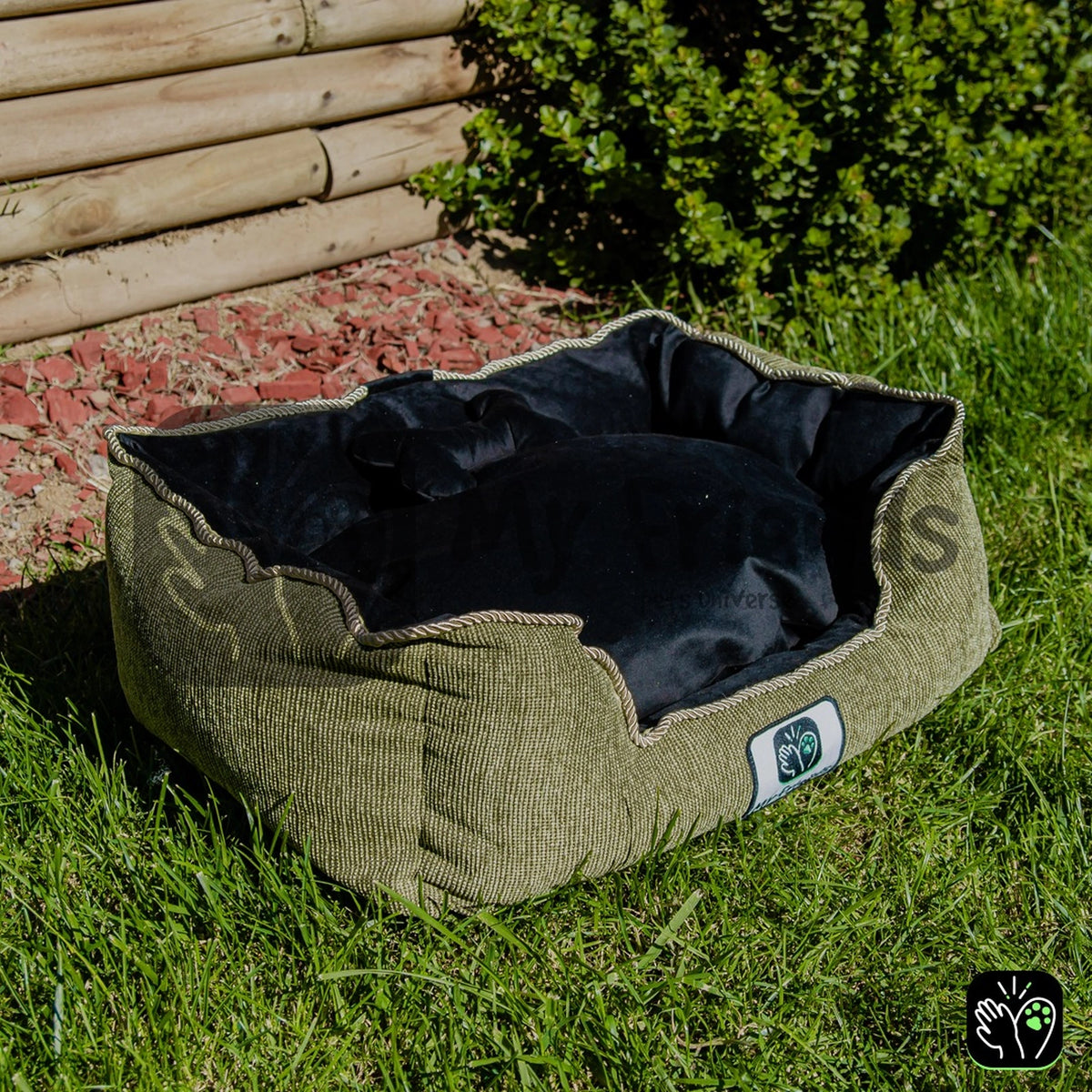 Cama de mascota diseño "Verde olivo/negro"