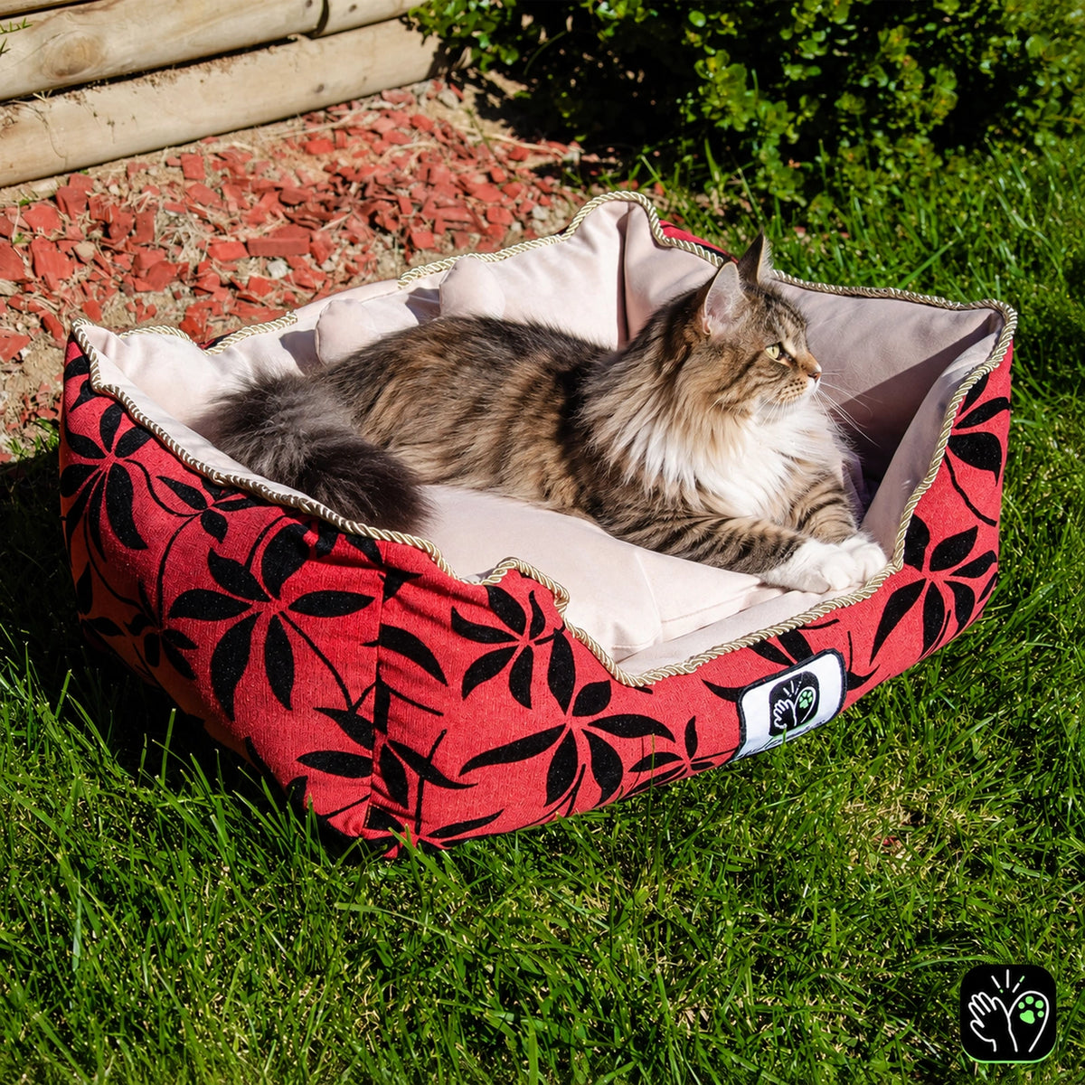 Cama de mascota diseño "Flores negra/rosado"