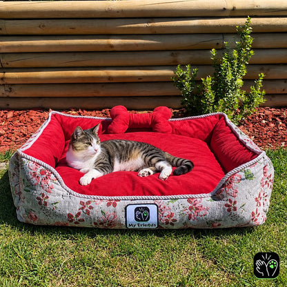 Cama de mascota diseño "Flores rosas/rojas"