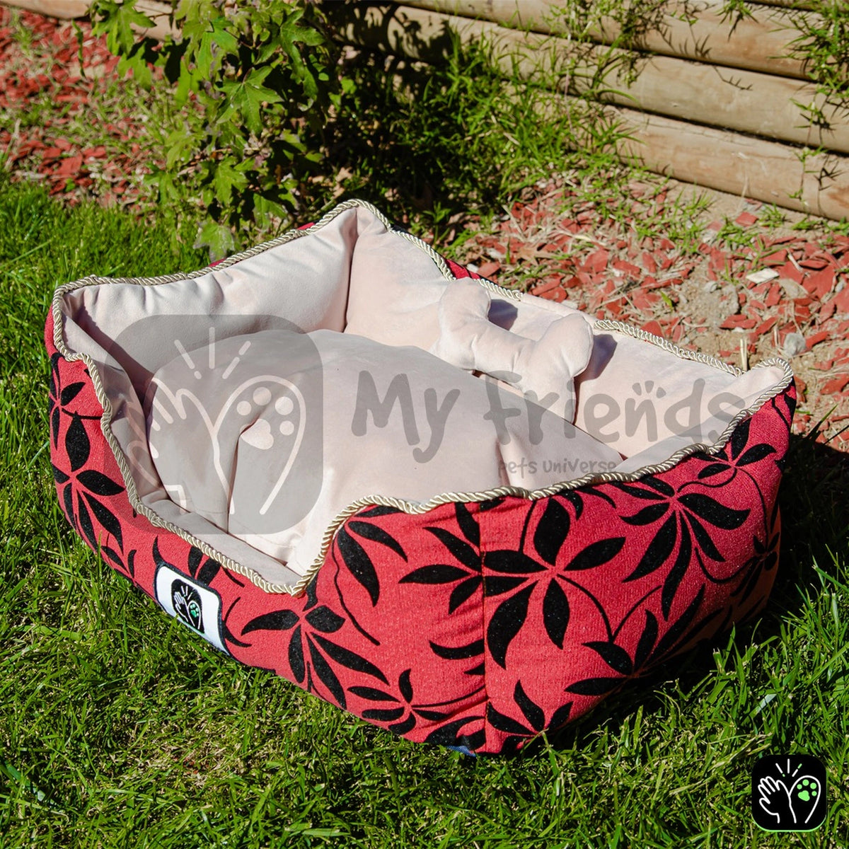 Cama de mascota diseño "Flores negra/rosado"
