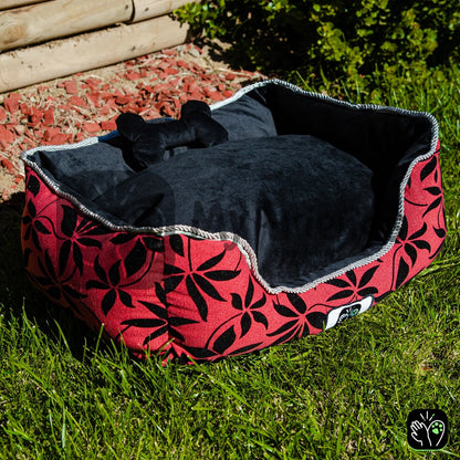Cama de mascota diseño "Flores negro/negro"