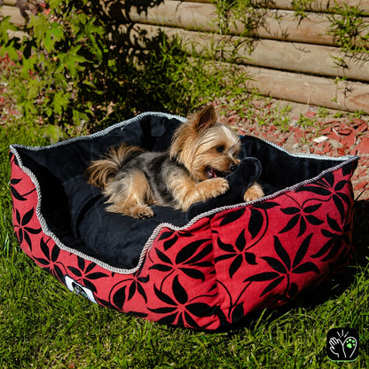 Cama de mascota diseño "Flores negro/negro"