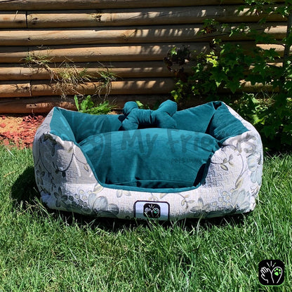 Cama de mascota diseño "Flores verde/verde"