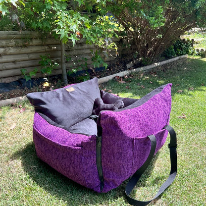 Bolso Transportador 2 en 1 para mascotas Modelo Morado/negro con cierres frontales