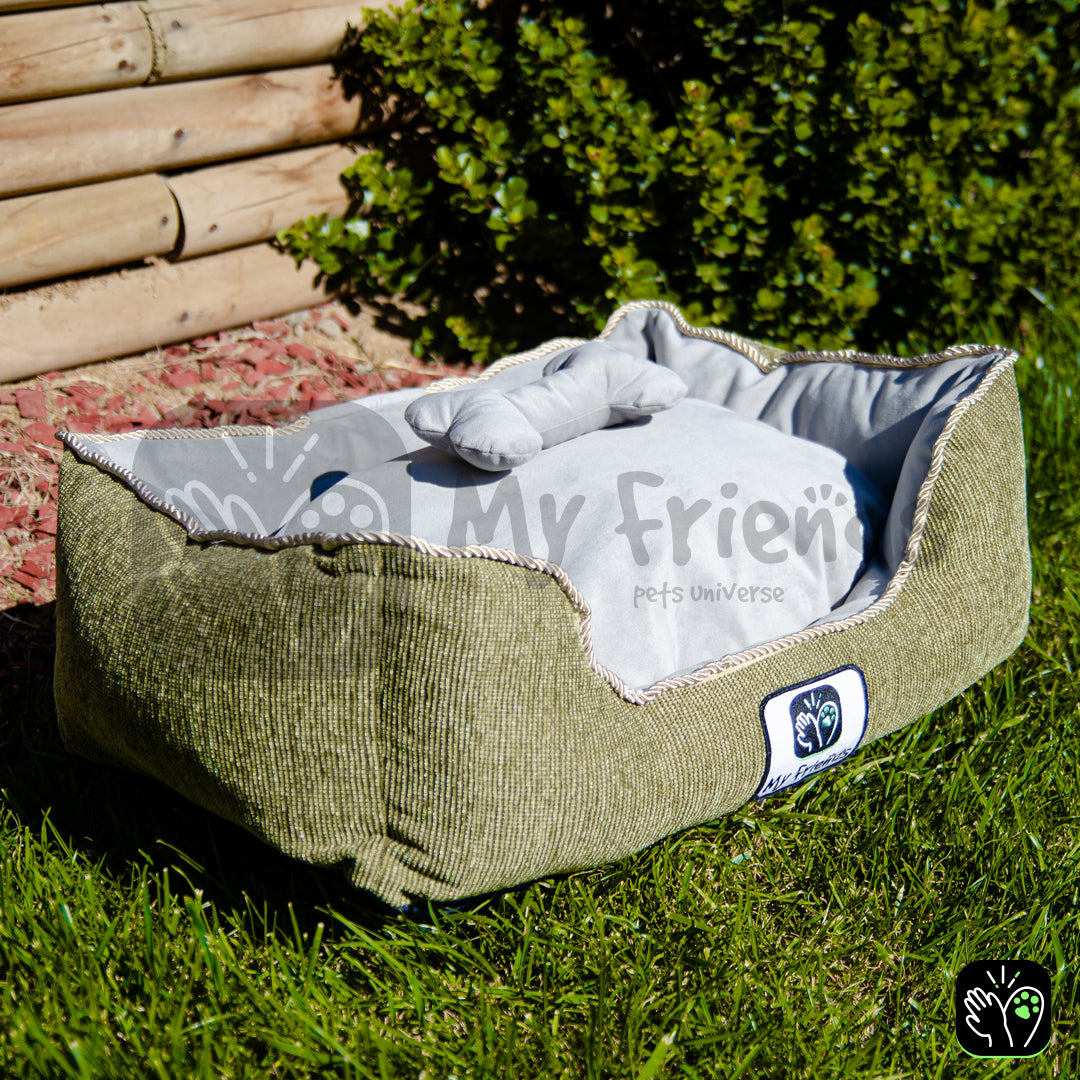 Cama de mascota diseño "Verde olivo/gris"