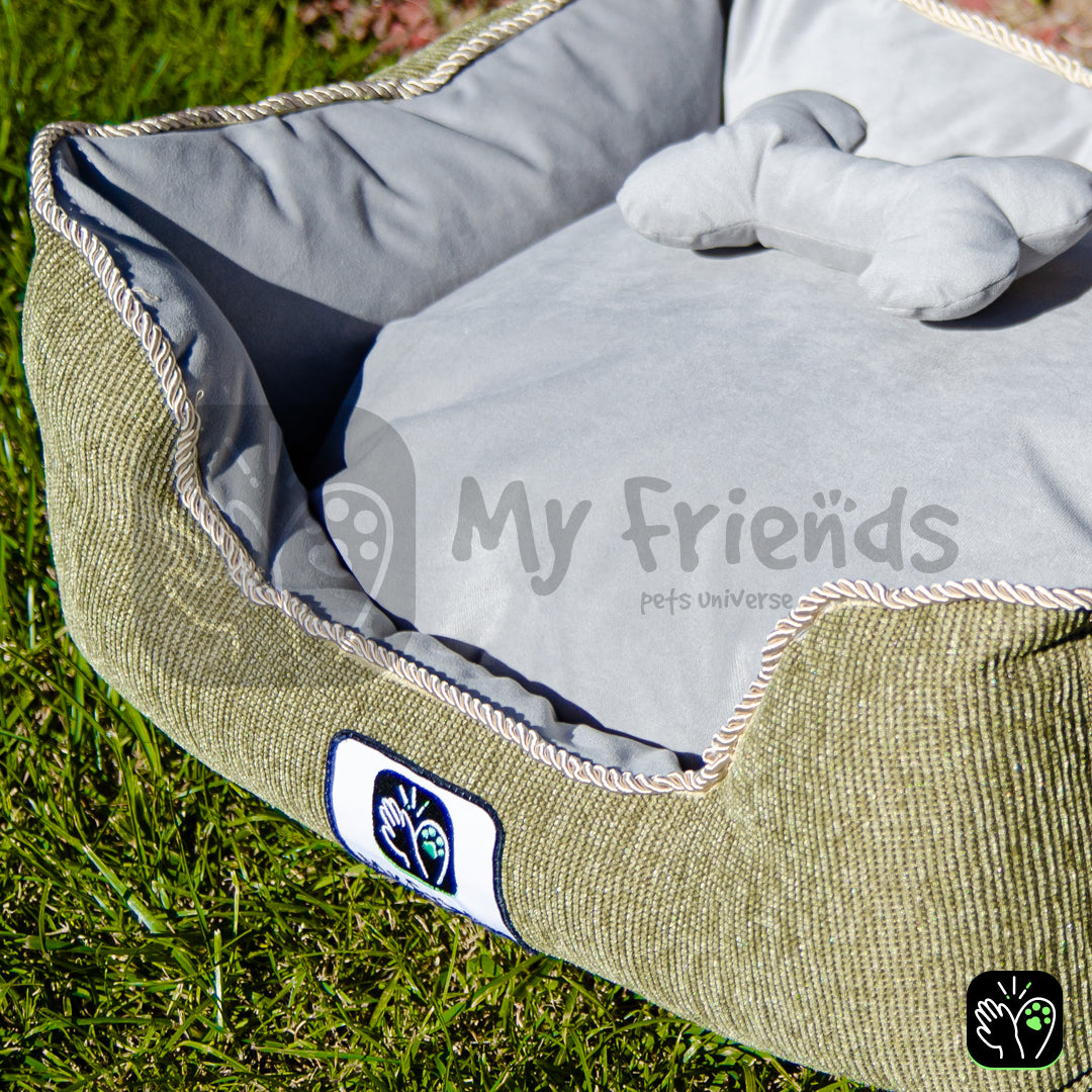 Cama de mascota diseño "Verde olivo/gris"