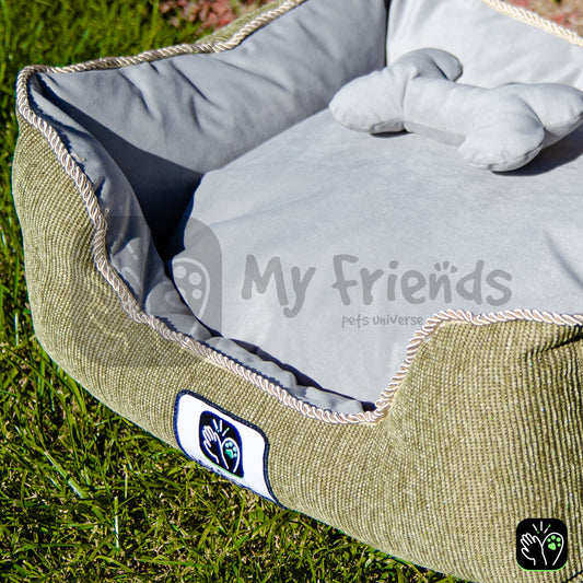 Cama de mascota diseño "Verde olivo/gris"