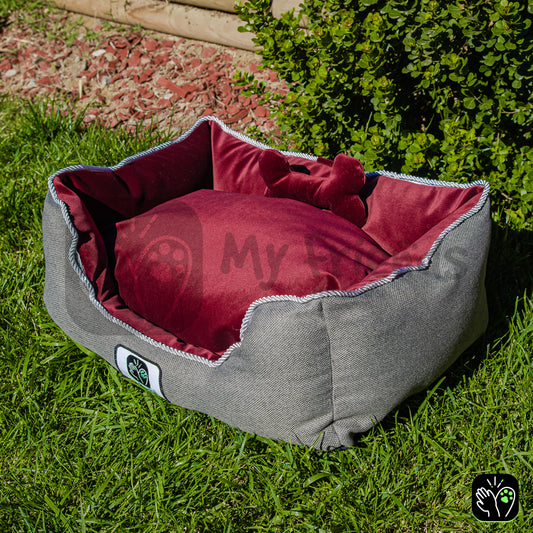 Cama de mascota diseño "Gris/burdeo"