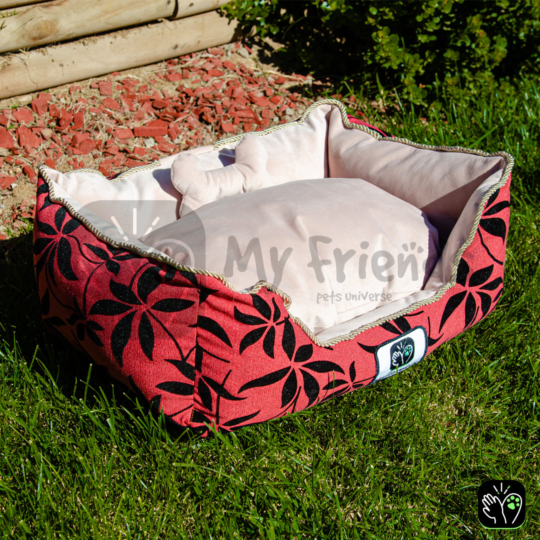 Cama de mascota diseño "Flores negra/rosado"
