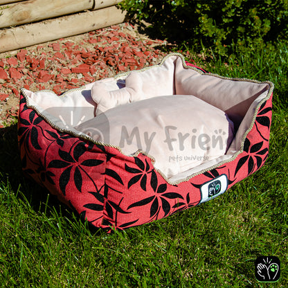Cama de mascota diseño "Flores negra/rosado"