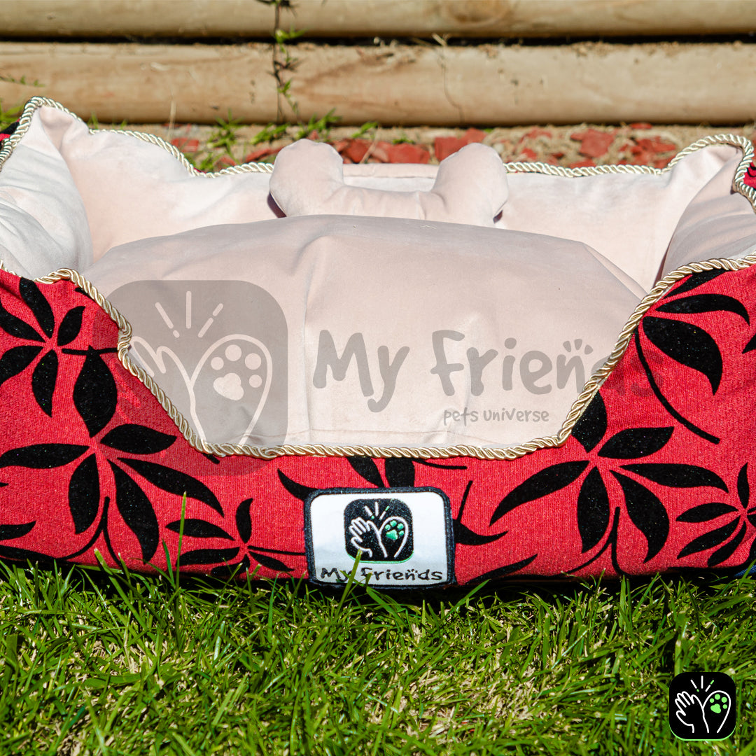 Cama de mascota diseño "Flores negra/rosado"