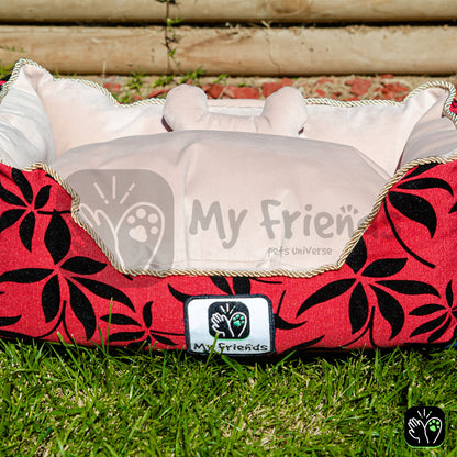 Cama de mascota diseño "Flores negra/rosado"