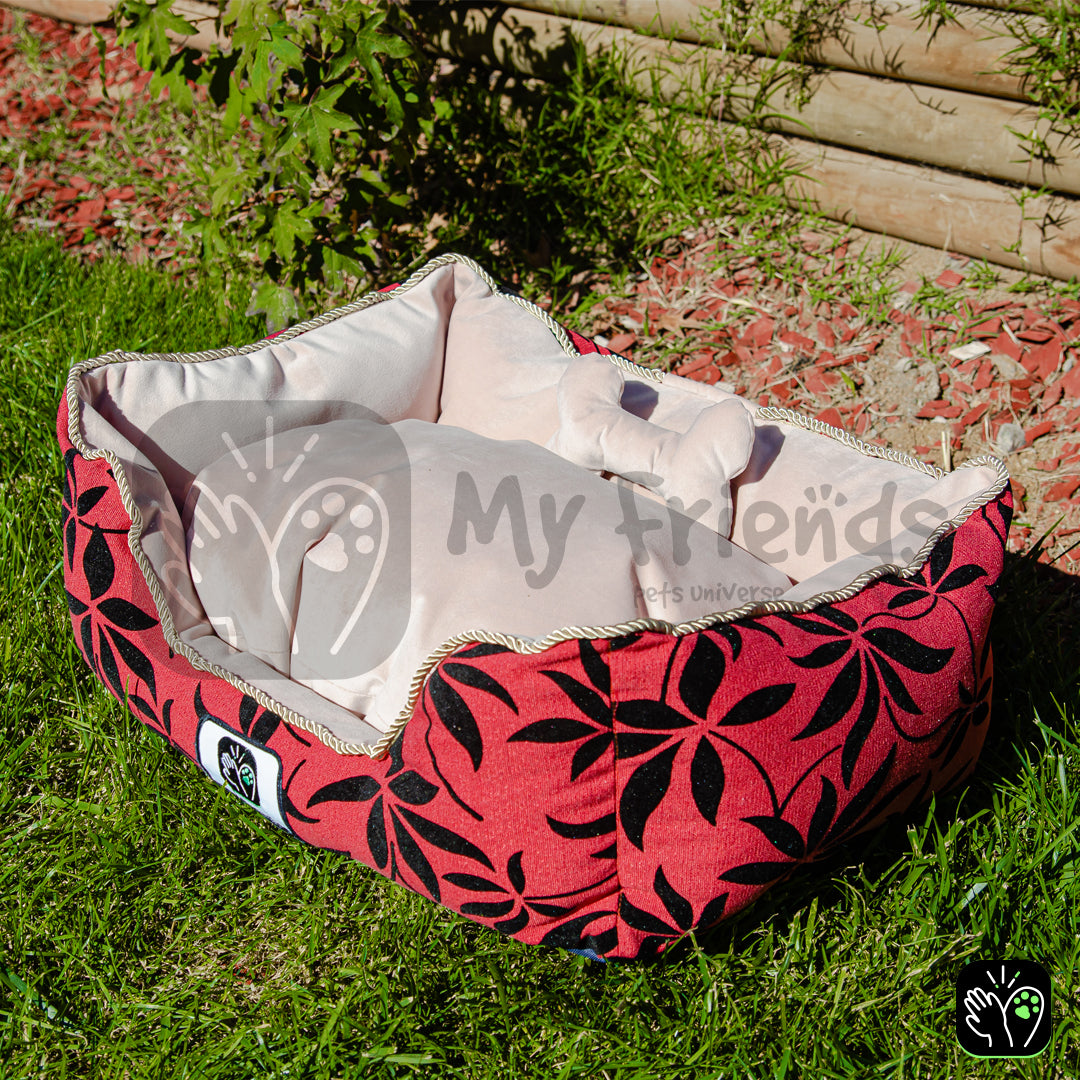 Cama de mascota diseño "Flores negra/rosado"