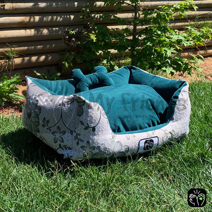 Cama de mascota diseño "Flores verde/verde"