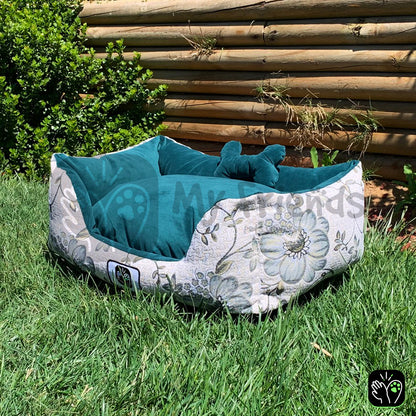 Cama de mascota diseño "Flores verde/verde"