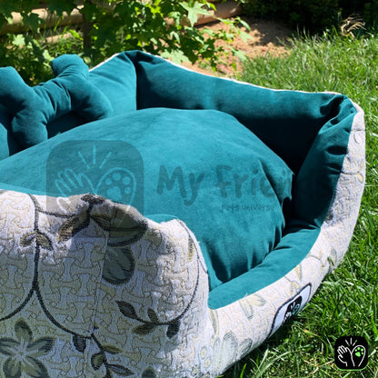 Cama de mascota diseño "Flores verde/verde"