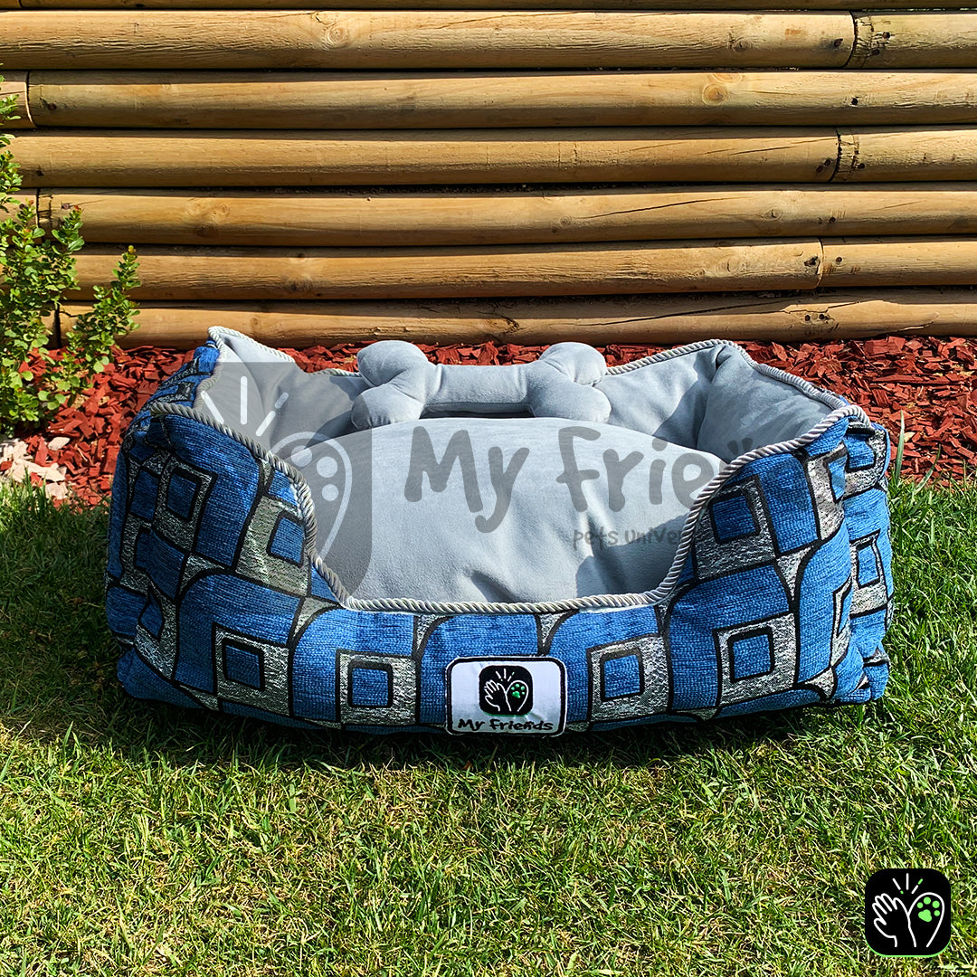 Cama de mascota diseño "Azul círculos/gris"