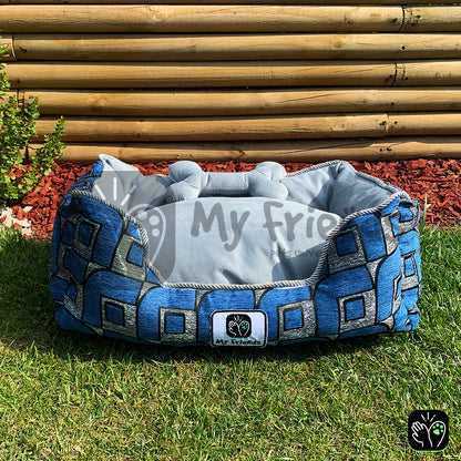Cama de mascota diseño "Azul círculos/gris"