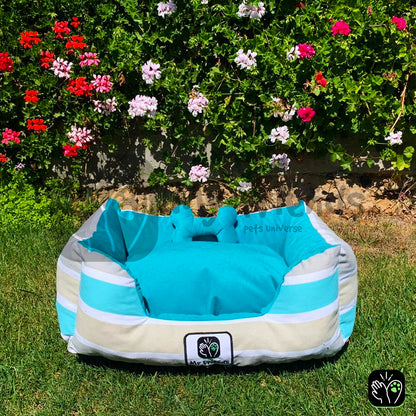 Cama de mascota diseño "Turquesa rayas/calipso"