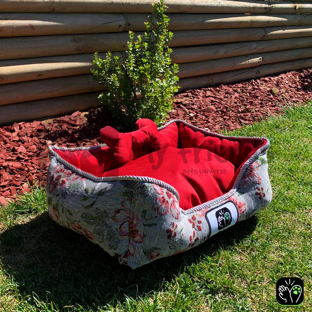 Cama de mascota diseño "Flores rosas/rojas"