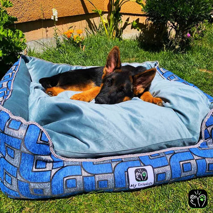 Cama de mascota diseño "Azul círculos/gris"